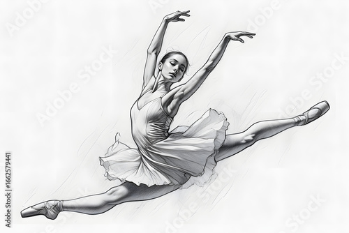 Graceful Ballerina in Mid-Air A Dynamic Pencil Sketch Capturing Ballet's Essence