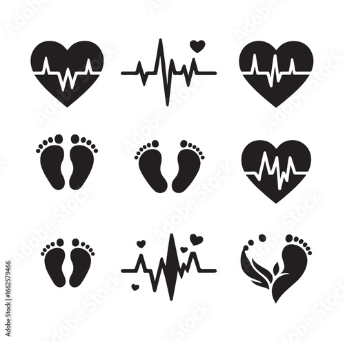 Newborn and Pregnancy Vector Set – Heartbeat, Footprints & Family Love