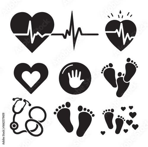 Newborn and Pregnancy Vector Set – Heartbeat, Footprints & Family Love