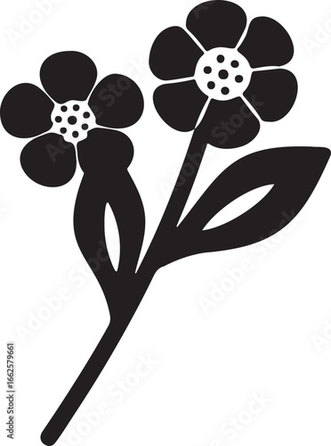 Floral Serenade: A stylized silhouette of two delicate flowers dances in elegant contrast, conveying the purity of nature's artwork.