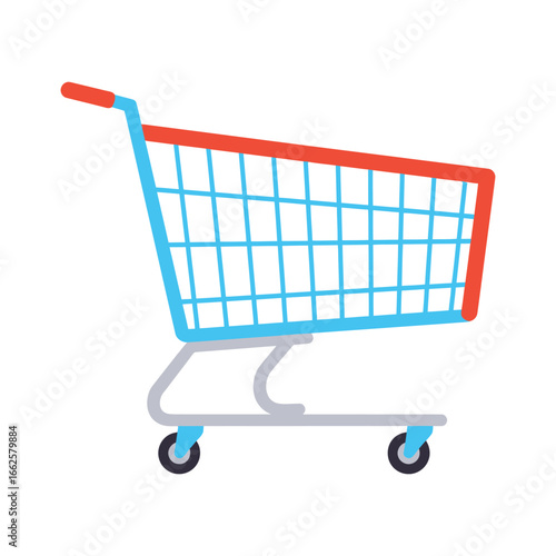 A modern shopping cart or trolley, commonly used in supermarkets and retail stores for carrying purchases