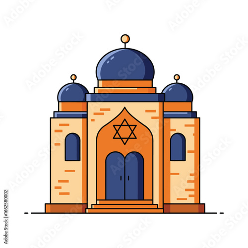 An ornate synagogue or religious building featuring domes, arches, and the star of david, representing a place of worship and faith