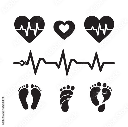 “New Life Pulse: Baby Footprints with Heartbeat Lines”