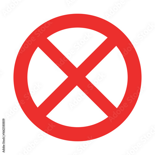 A red prohibition sign with a cross inside a circle, indicating no or forbidden, isolated on a