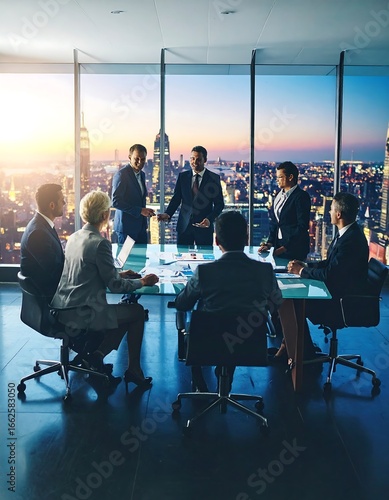 Business meeting in modern skyscraper office