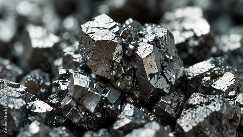 Macro Shot of Raw Lanthanum Ore with Metallic Texture on White Background