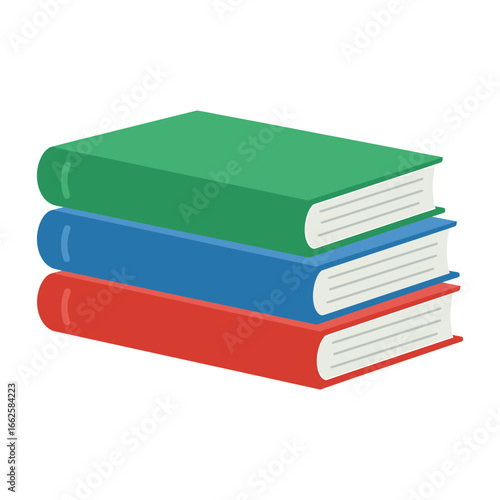 A stack of three colorful books, green, blue, and red, isolated on a, representing knowledge and education