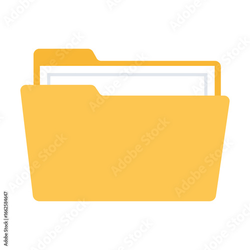 A yellow folder with documents inside, isolated on a, representing organization, storage, and management of files and information