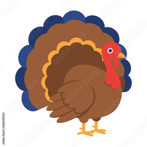 A cute cartoon turkey with colorful feathers, isolated on a, representing a simple and festive illustration for thanksgiving