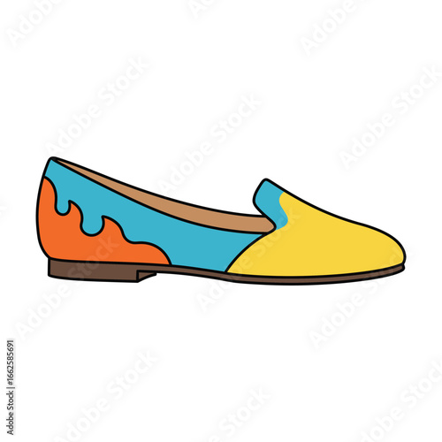 Fashionable color block loafer shoe with pointed toe and flat heel, a stylish slipon footwear for women