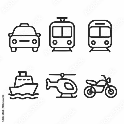 Wallpaper Mural Minimalist Line Icons of Public Transport and Travel – Taxi, Tram, Subway, Ferry, Helicopter, Motorcycle Torontodigital.ca