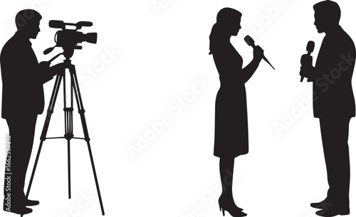 Reporter silhouette vector art illustration, Shapes Collection Isolated on White Background