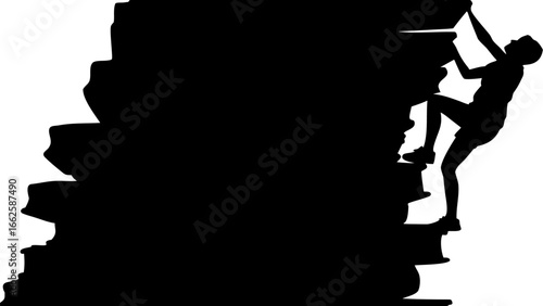 Silhouette of a rock climber ascending a steep cliff face with determination and focus on the challenge ahead