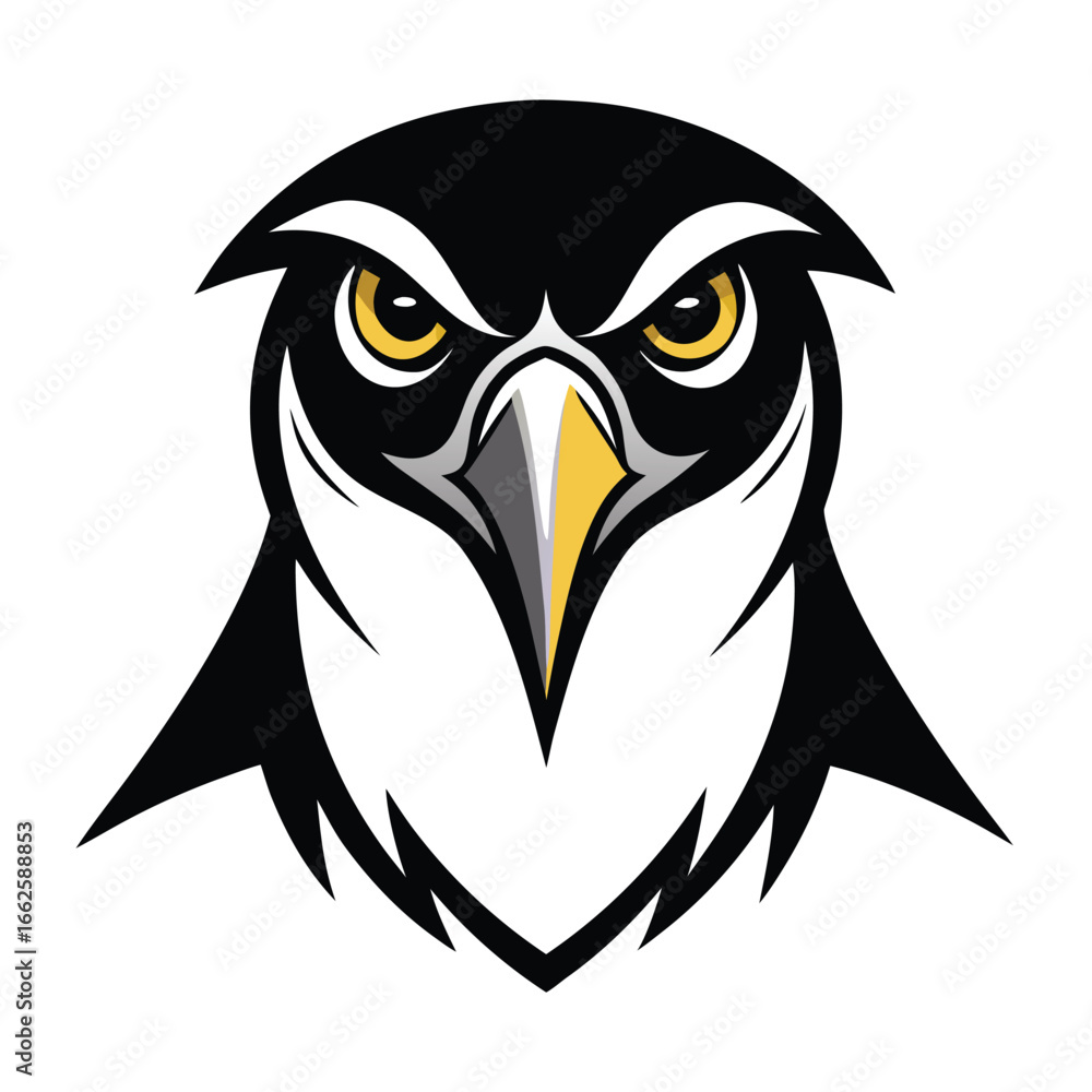 Obraz premium A symmetrical logo of a peregrine falcon's head, representing speed and power