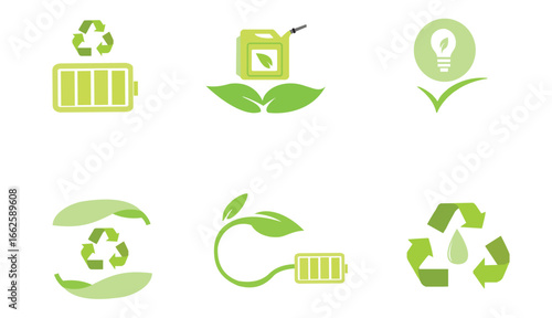 Editable set of eco biological icons depicting green energy and clean fuel in a white background 