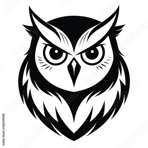 A beautiful, symmetrical, and isolated logo of a snowy owl's face, symbolizing the arctic