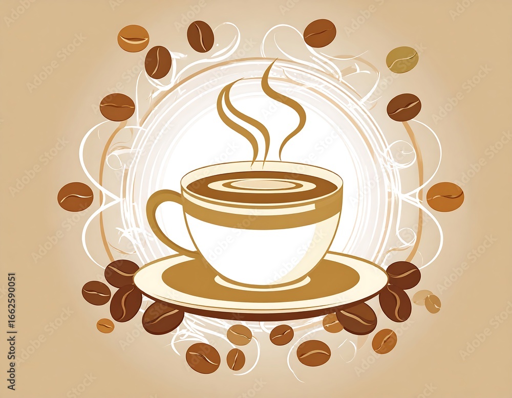 Obraz premium Coffee cup with steam and beans