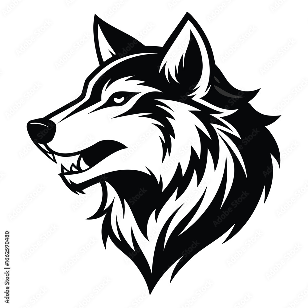 Naklejka premium Isolated and symmetrical silhouette of a wolf head in a howling pose, perfect for a logo