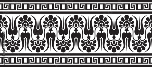 Vector  black monochrome classic seamless european national ornament. Ethnic contour pattern of the Romanesque peoples. Border, frame of ancient greece, roman empire.