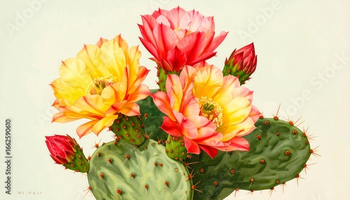 Botanical Illustration of Cactus Blooms