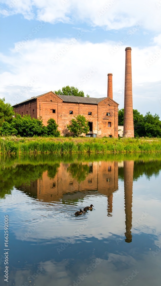 Obraz premium Brick Factory Reflection in Canal