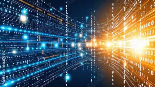 Vibrant Digital Corridor Glowing Binary Code Representing Data Flow and Technology in Futuristic Atmosphere of Innovation and Connectivity