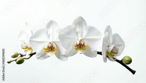 Elegant white orchids, horizontal arrangement, isolated , flowers, white background