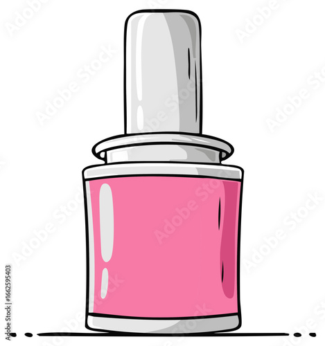 Pink nail polish bottle illustration, cosmetic product, nailcare, pink color, beauty, hand drawn style