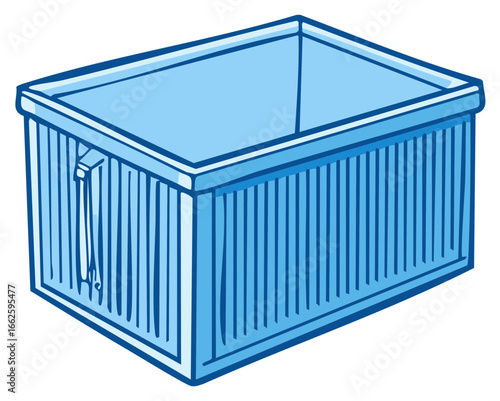 Light blue rectangular crate with handle, ideal for storage, transport and sorting various items, made with robust materials.