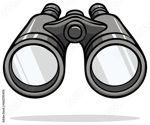 Grayscale vector illustration of modern binoculars an optical instrument for viewing distant objects discovery and exploration concept