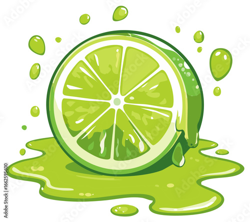 Juicy Lime Slice Dripping Fresh Citrus Juice with Splashes