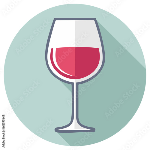 Aromatic red wine icon, round button with long shadow, alcoholic drink symbol