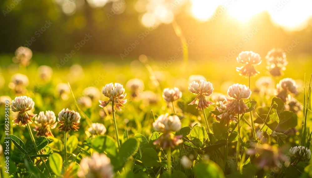 Obraz premium Golden sunset clover field