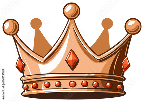 Regal Gold Crown with Ruby Gemstones Symbol of Royalty and Power Cartoon Illustration
