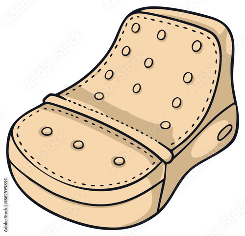 Cartoon Style Illustration of a Beige Perforated Rubber Clog Shoe