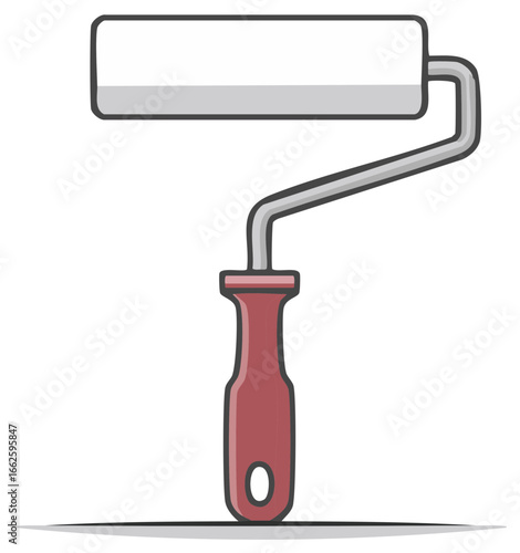 New paint roller with red handle and grey cylinder for home improvement and wall painting