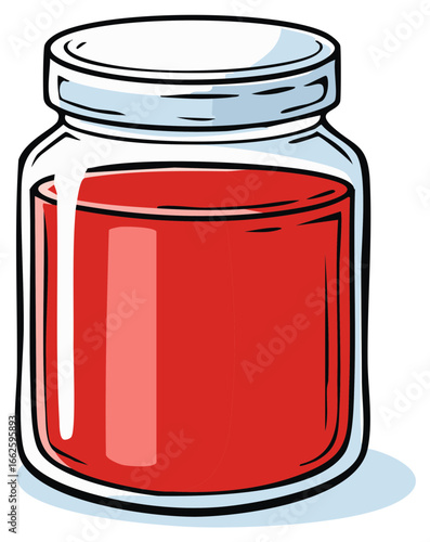 Cartoon Illustration of a Glass Jar Full of Sweet Red Jam or Jelly