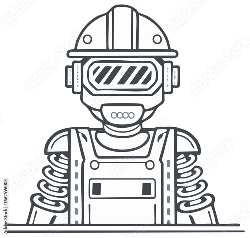 Outlined Robot Wearing Helmet and Goggles Concept for Construction or Engineering