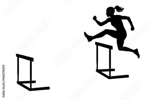 Silhouette of male hurdler jumping over hurdle runner jumping over hurdler silhouette