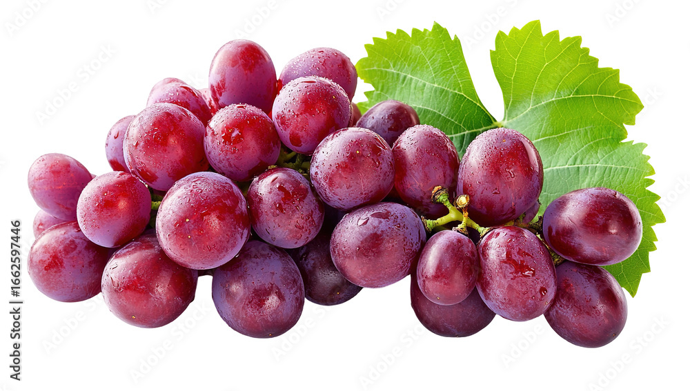 Fototapeta premium red grapes with leaf - isolated on black