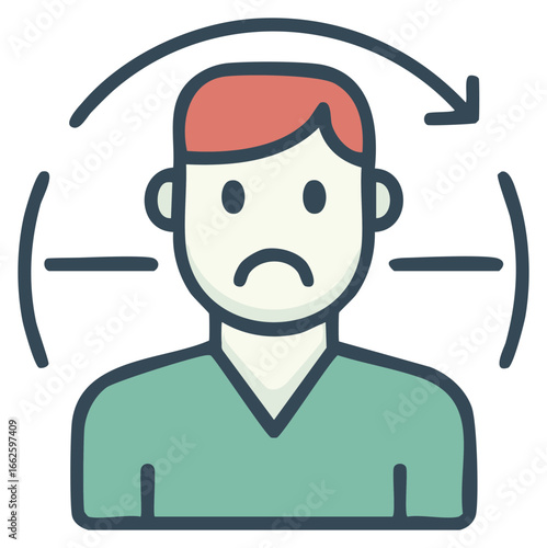 Mental health concept icon of a sad person with negative thinking symbols