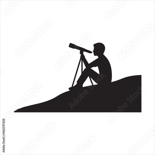 black silhouette of a man, Silhouette man watches through a telescope vector illustration