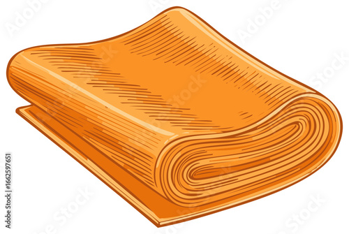 Vintage illustration of a neatly folded orange cloth or fabric in an engraving style