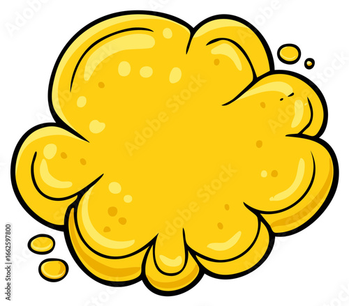 Bright Yellow Cloud Burst with Decorative Outline and Bubbles Cartoon Style