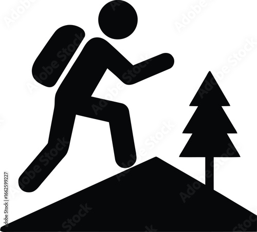 Flat Silhouette Vector Of Man Climbing With Backpack
