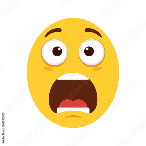 A yellow emoji face with wide eyes and an open mouth, expressing shock and fear, isolated on a