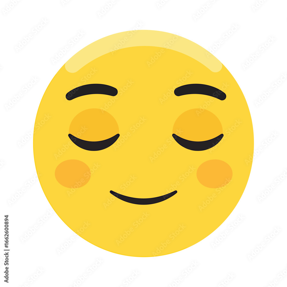 Fototapeta premium A yellow emoji face with closed eyes and a gentle smile, conveying a sense of peace and happiness, isolated on a