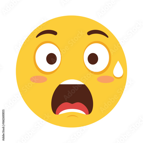 Yellow emoji face with wide open mouth and eyes, showing extreme fear or shock, isolated on a