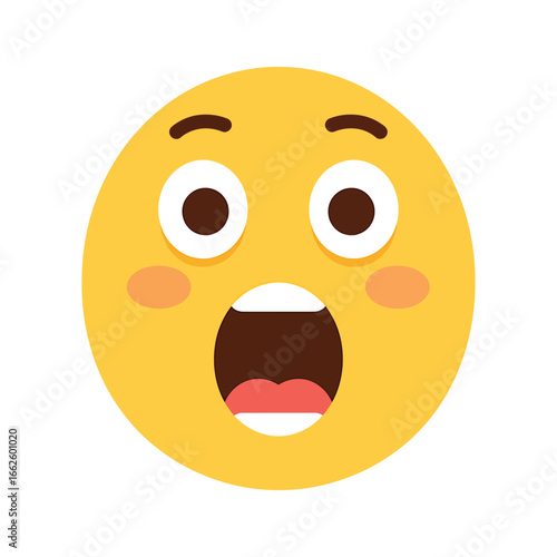 A surprised and excited yellow emoji face with wide eyes and an open mouth, isolated on a, conveying shock and amazement
