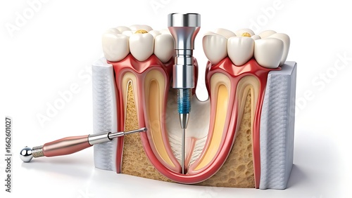 Endodontic root canal treatment process. Medically accurate tooth 3D illustration.